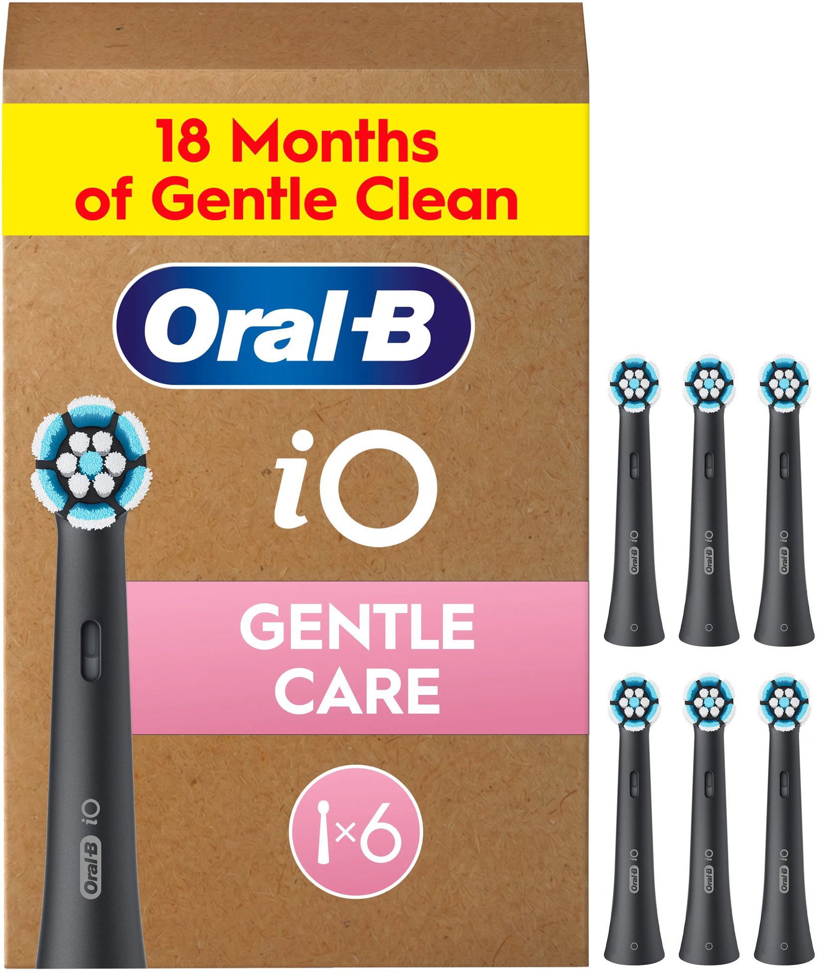 Oral-B iO Gentle Care Black, originální náhradní kulaté kartáčkové hlavy, 6 ks