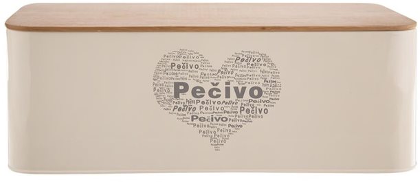 Chlebník plech/drevo 42 × 22,5 × 16 cm PEČIVO SRDCE