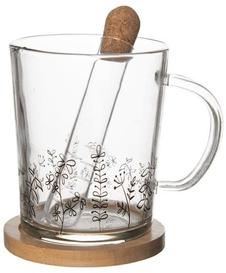 ORION Hrnček sklo/bambus podšálka + infuzér LÚKA 0,42 l