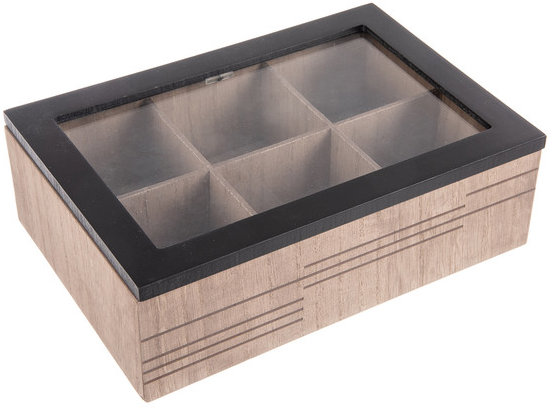 ORION LINE Kazeta na čajové vrecká 24 × 16,5 × 7,5 cm drevo/sklo