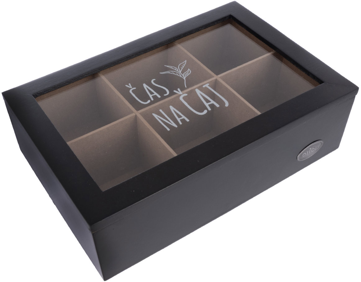 ORION Kazeta na čajové vrecká čierna drevo/sklo