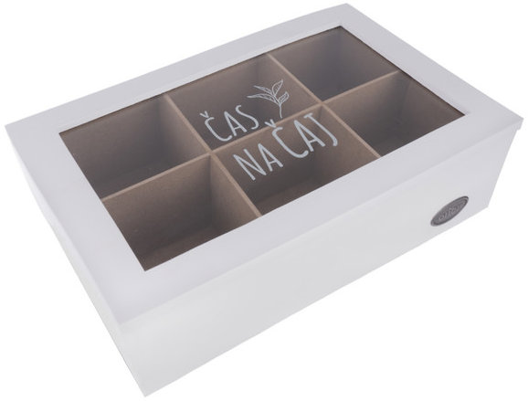 ORION Kazeta na čajové vrecká biela drevo/sklo