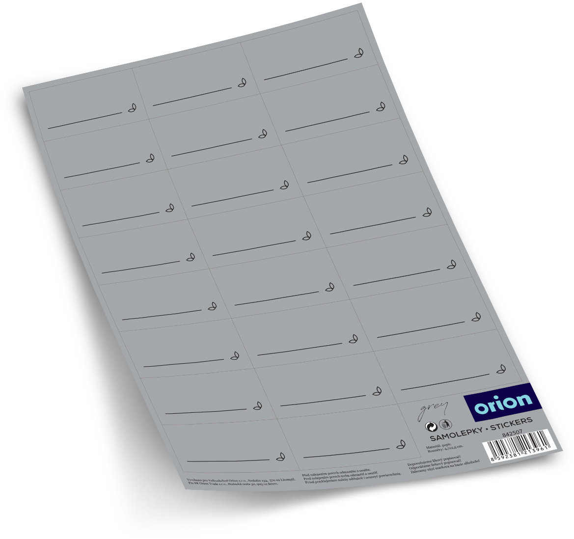 ORION Samolepky na koreničky GREY obdĺžnik prázdne 23 sivé, CZ, SK