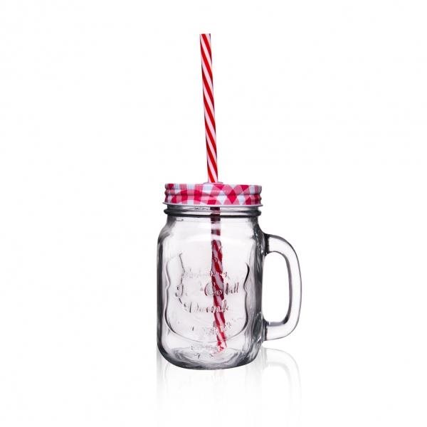 ORION Pohár s viečkom a slamkou 0,45 l STRAW karo