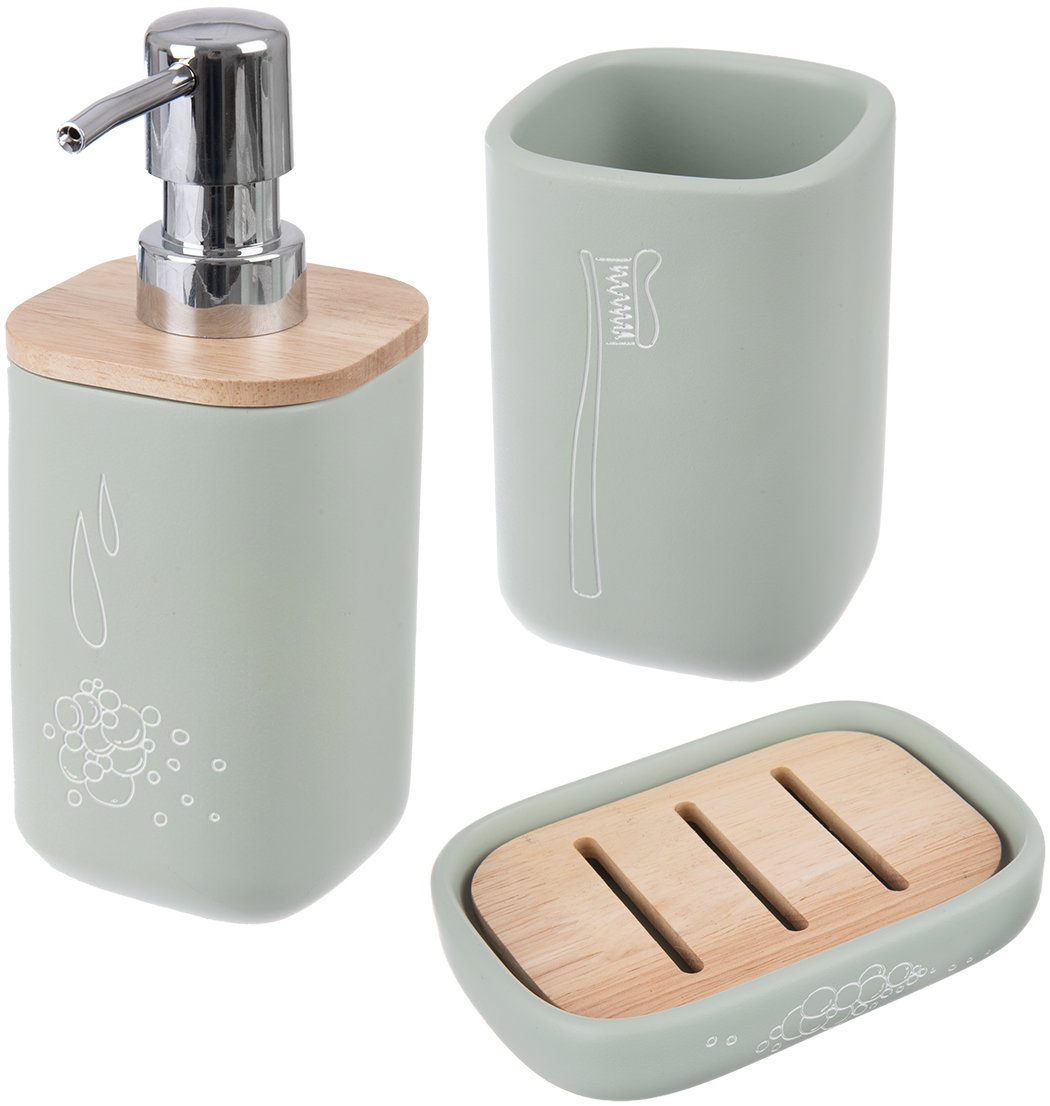 ORION Súprava kúpeľňová polyresin/gum. drevo greenish 3 ks