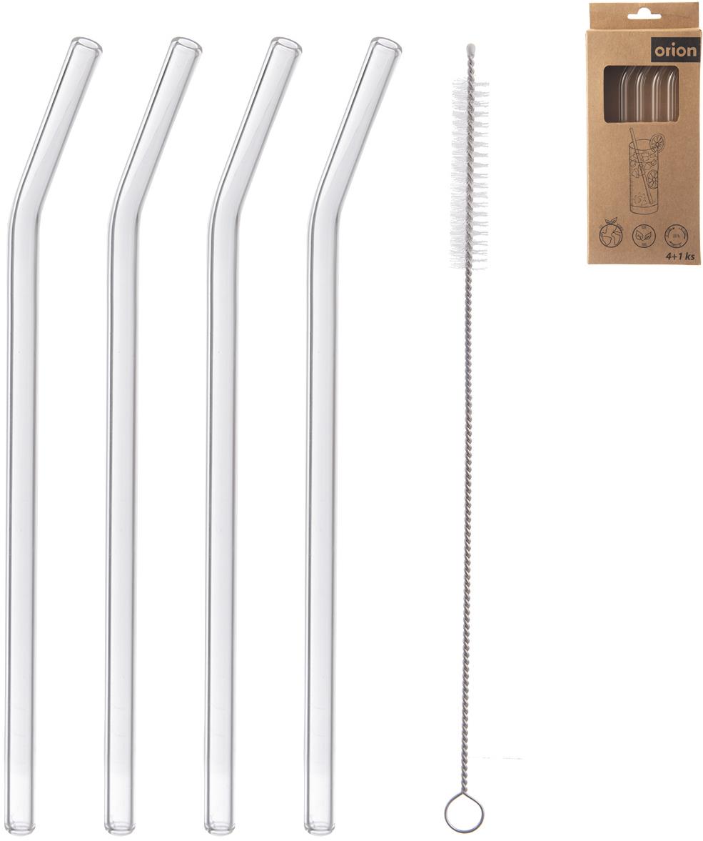 ORION Slamka nápojová zahnutá 20 cm 4 ks, borosil. sklo + kefka