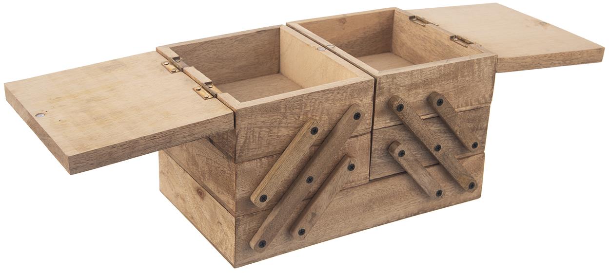 ORION Kazeta na šitie 30,5 × 20 × 21 cm rozkladacia, drevo MANGO