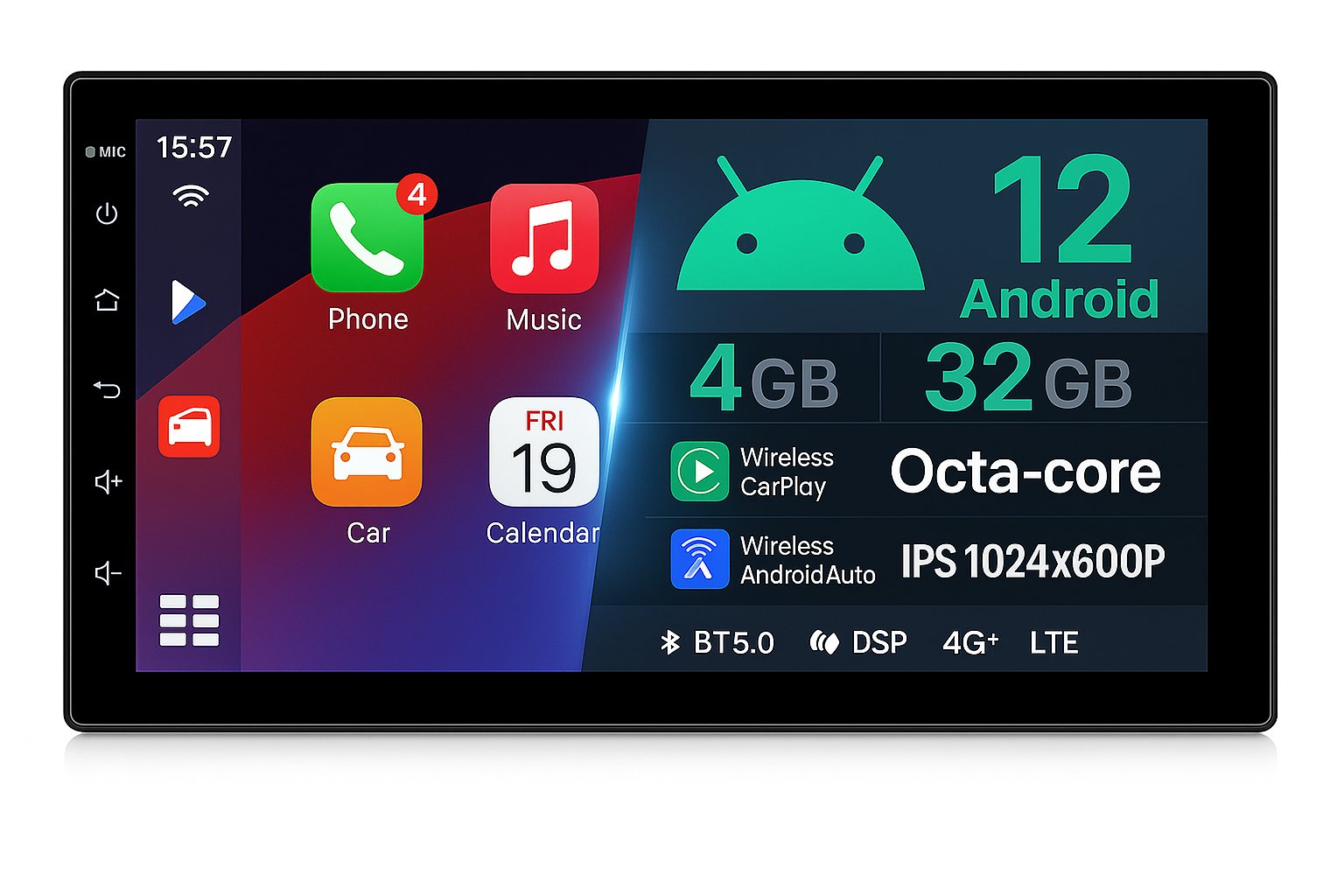 Ossuret Univerzálne Autorádio 4 GB RAM, CarPlay, Android Auto, GPS Navigácia, Bluetooth, WiFi, DSP