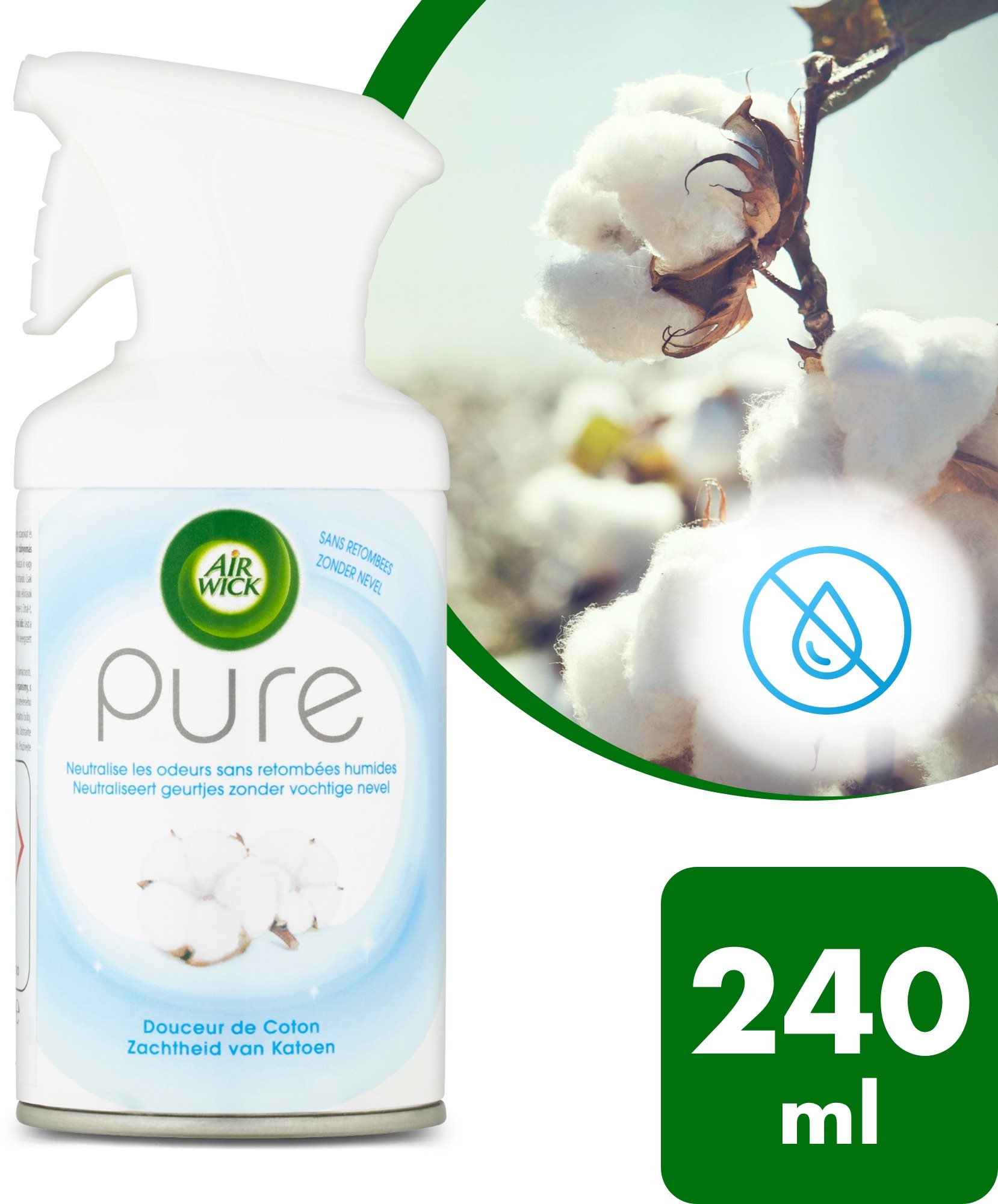 AIR WICK Pure osviežovač vzduchu, Jemná bavlna 240 ml