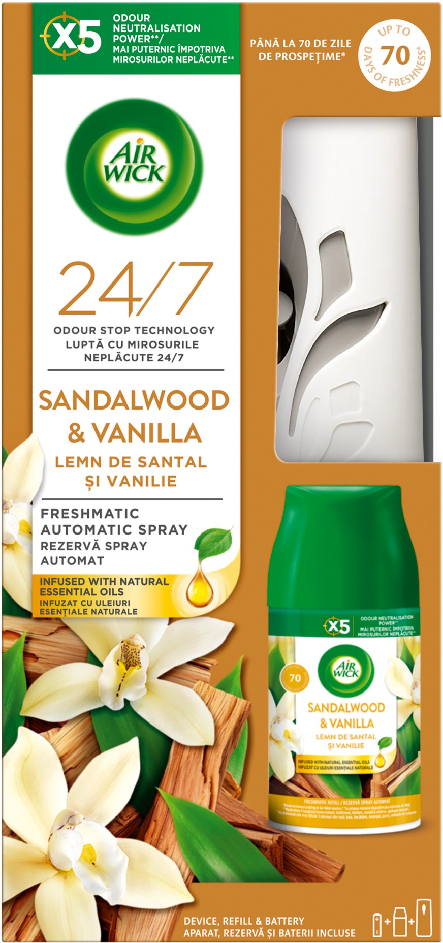 AIR WICK Freshmatic komplet Vanilka a santalové drevo 250 ml