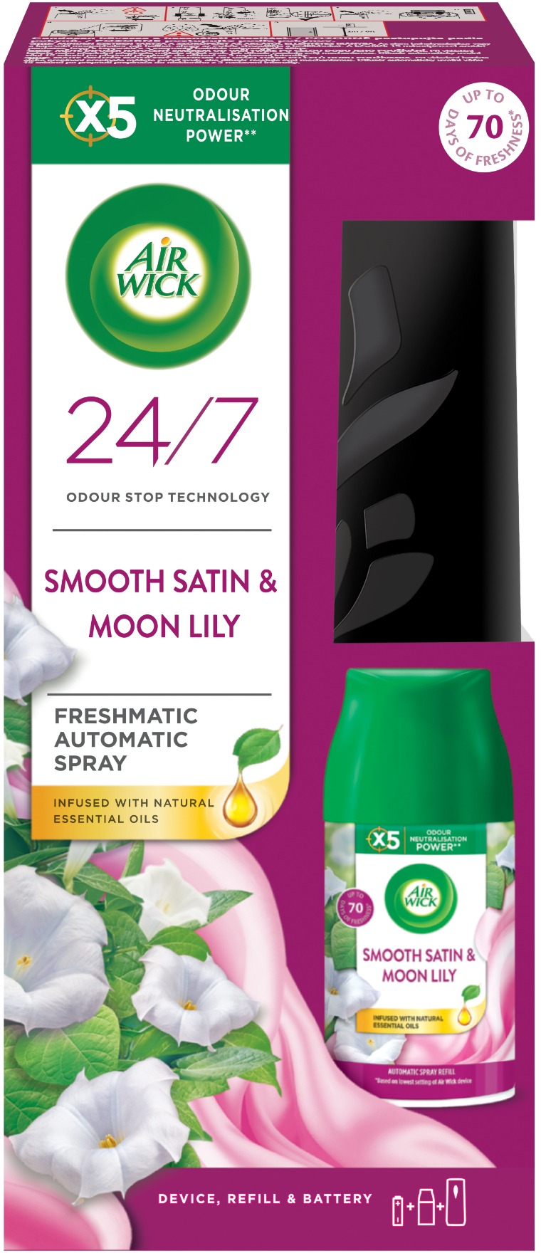 AIR WICK Spray komplet Jemný satén a Mesačná ľalia 250 ml