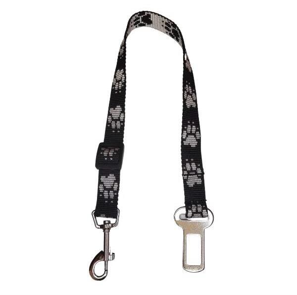 Palkar bezpečnostný pás do auta pre stredne veľké psy 55 cm × 20 mm, čierno-biely s labkami