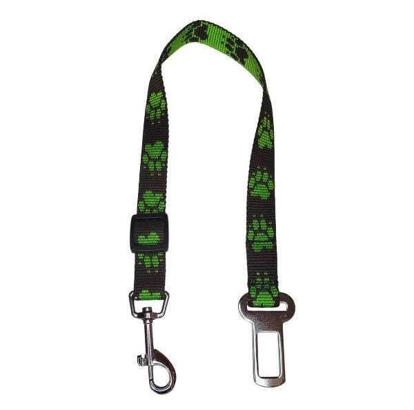 Palkar bezpečnostný pás do auta pre stredne veľké psy 55 cm × 20 mm, čierno-zelený s labkami
