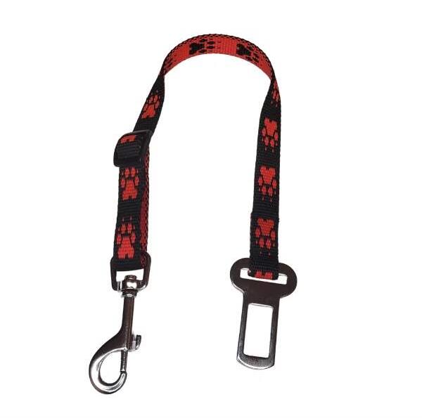 Palkar bezpečnostný pás do auta pre malé psy 50 cm × 16 mm, čierno-červený s labkami