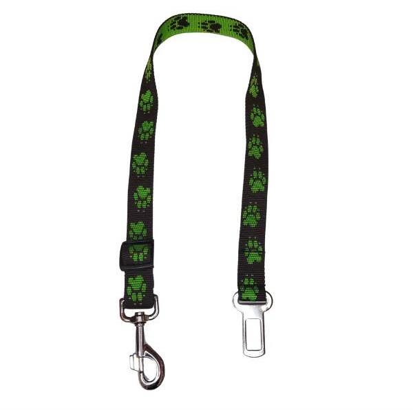 Palkar bezpečnostný pás do auta pre veľké psy 65 cm × 25 mm, hnedo-zelený s labkami