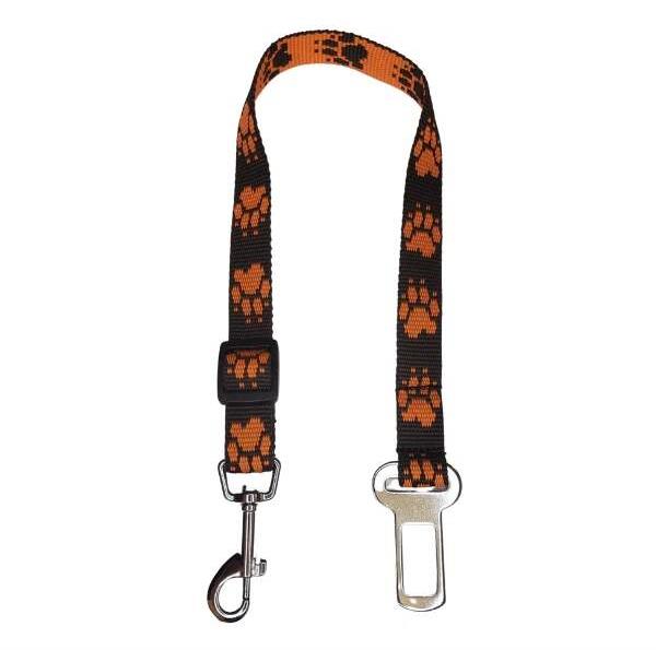 Palkar bezpečnostný pás do auta pre stredne veľké psy 55 cm × 20 mm, čierno-oranžový s labkami