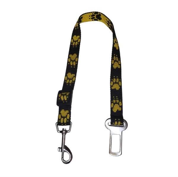 Palkar bezpečnostný pás do auta pre stredne veľké psy 55 cm × 20 mm, čierno-žltý s labkami