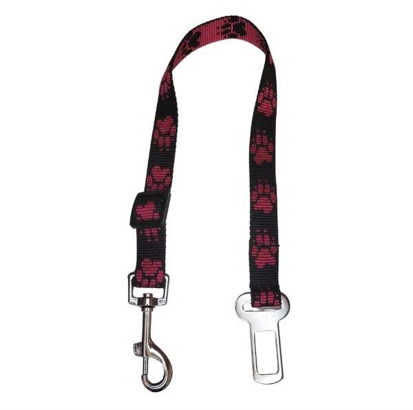 Palkar bezpečnostný pás do auta pre stredne veľké psy 55 cm × 20 mm, čierno-ružový s labkami