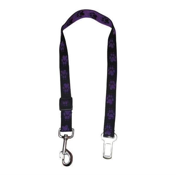 Palkar bezpečnostný pás do auta pre veľké psy 65 cm × 25 mm, čierno-fialový s labkami
