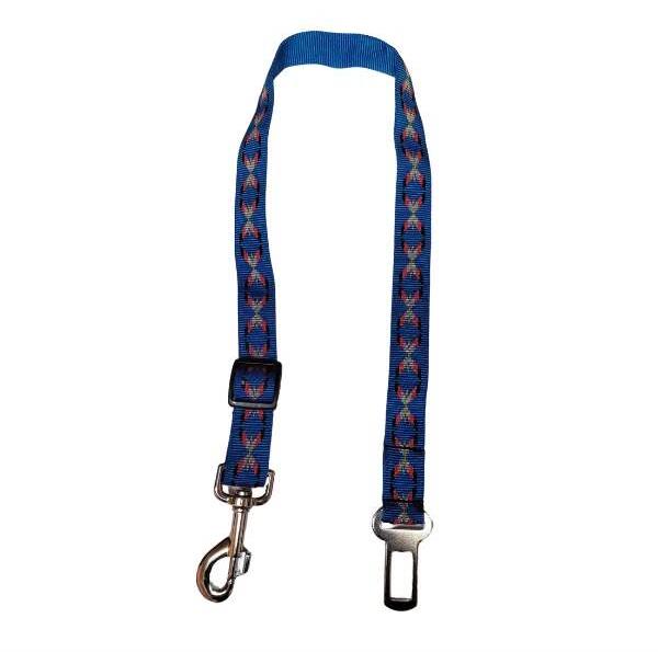 Palkar bezpečnostný pás do auta pre veľké psy 65 cm × 25 mm, modrý s indiánom