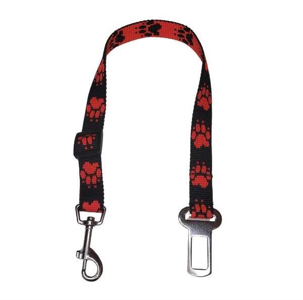 Palkar bezpečnostný pás do auta pre stredne veľké psy 55 cm × 20 mm, čierno-červený s labkami