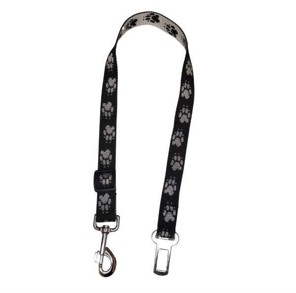 Palkar bezpečnostný pás do auta pre veľké psy 65 cm × 25 mm, čierno-biely s labkami