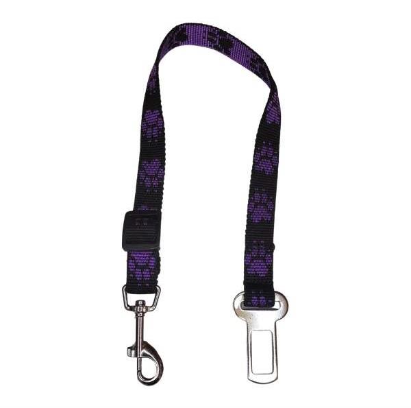 Palkar bezpečnostný pás do auta pre stredne veľké psy 55 cm × 20 mm, čierno-fialový s labkami