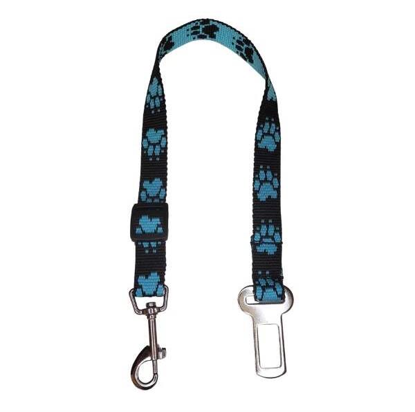 Palkar bezpečnostný pás do auta pre stredne veľké psy 55 cm × 20 mm, čierno-svetlomodrý s labkami