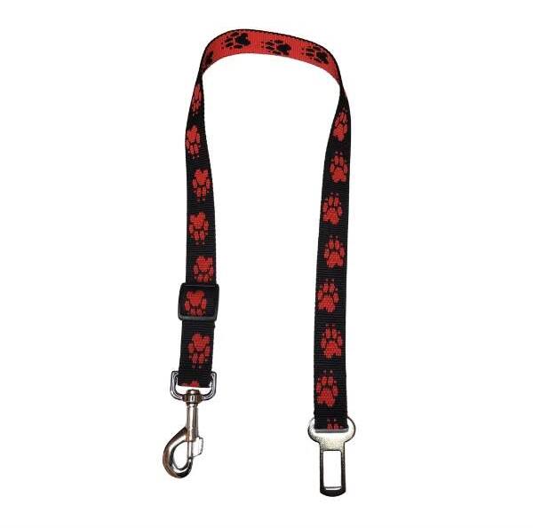 Palkar bezpečnostný pás do auta pre veľké psy 65 cm × 25 mm, čierno-červený s labkami