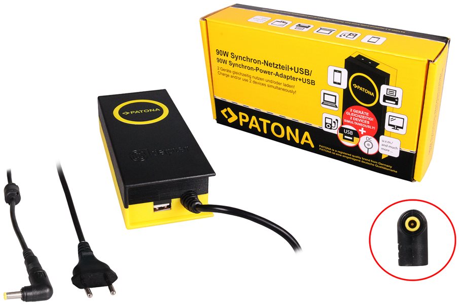 PATONA k ntb/19 V/4,7 A 90 W/konektor 5,5 × 3 mm/+ výstup USB