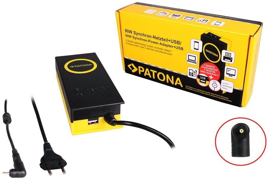 PATONA k ntb/ 19 V/4,7 A 90 W/konektor 2,5 × 0,7 mm/+ výstup USB