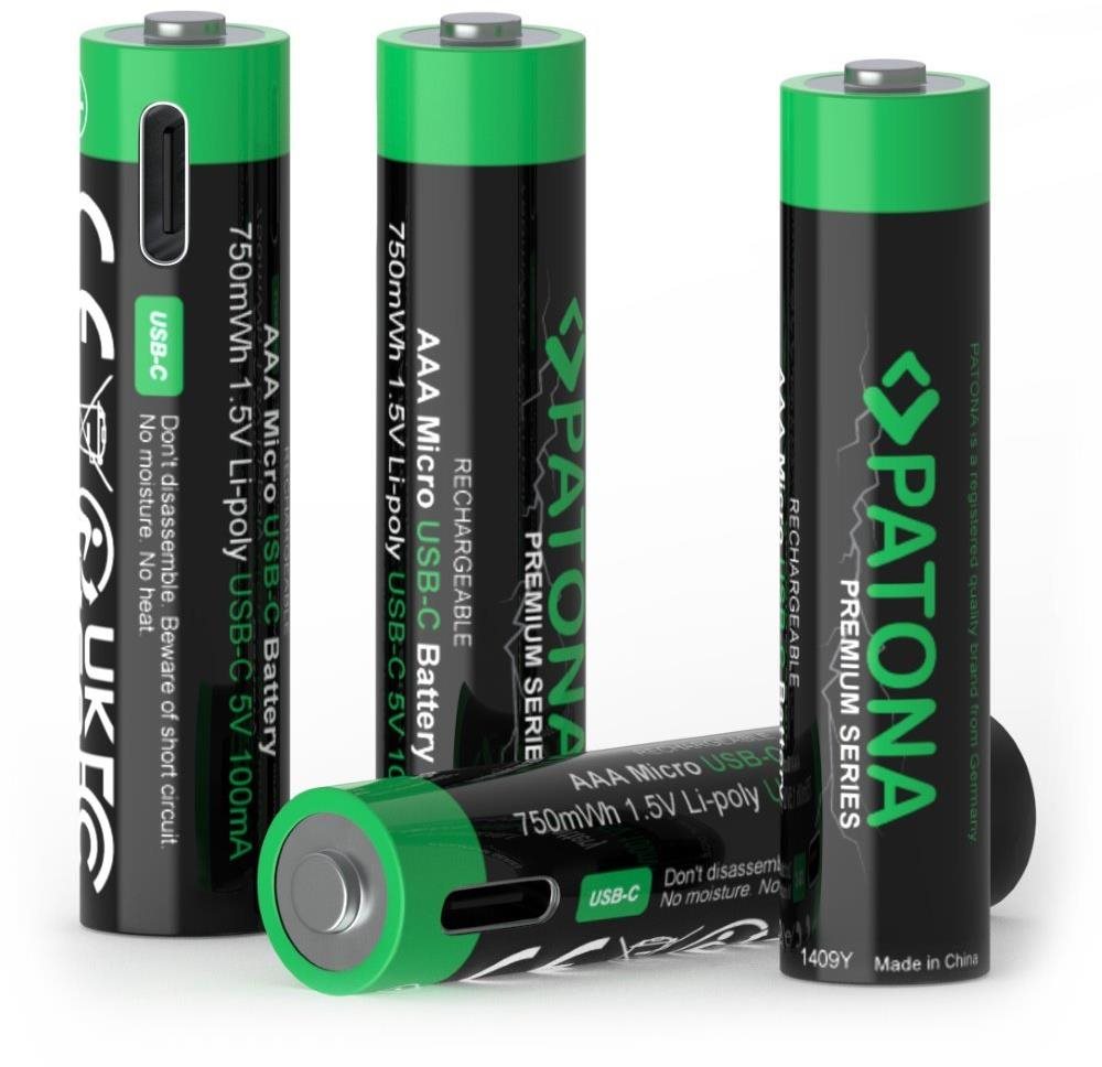 PATONA AAA/LR03 Li-Pol 500 mAh 1,5 V s USB-C nabíjaním, 4 ks v balení
