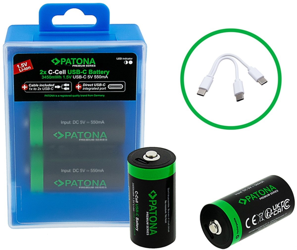 PATONA PREMIUM LR14 (C) 2300 mAh, s USB-C nabíjaním, 2 ks v balení