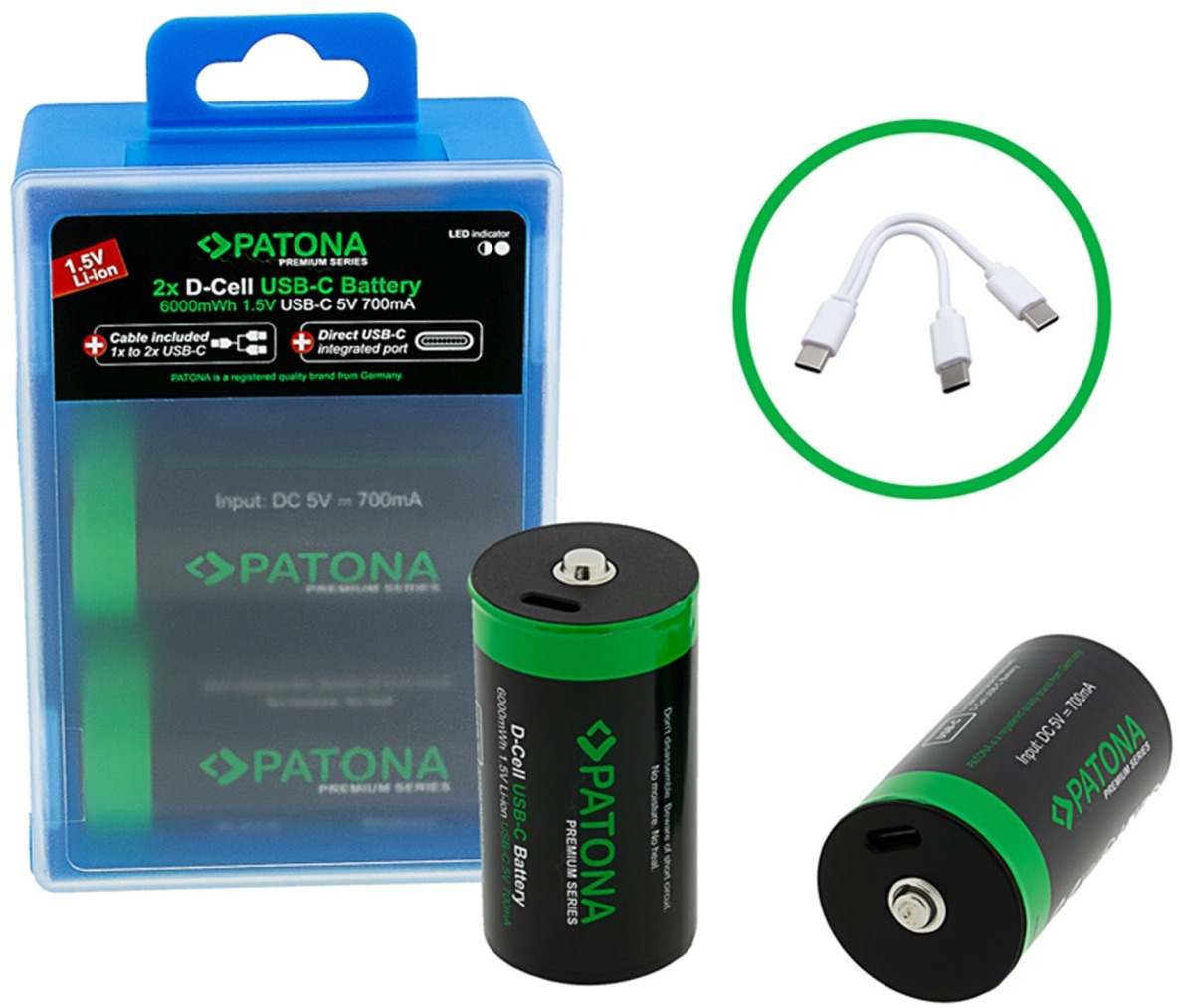 PATONA PREMIUM LR20 (D) 4000 mAh, s USB-C nabíjaním, 2 ks v balení