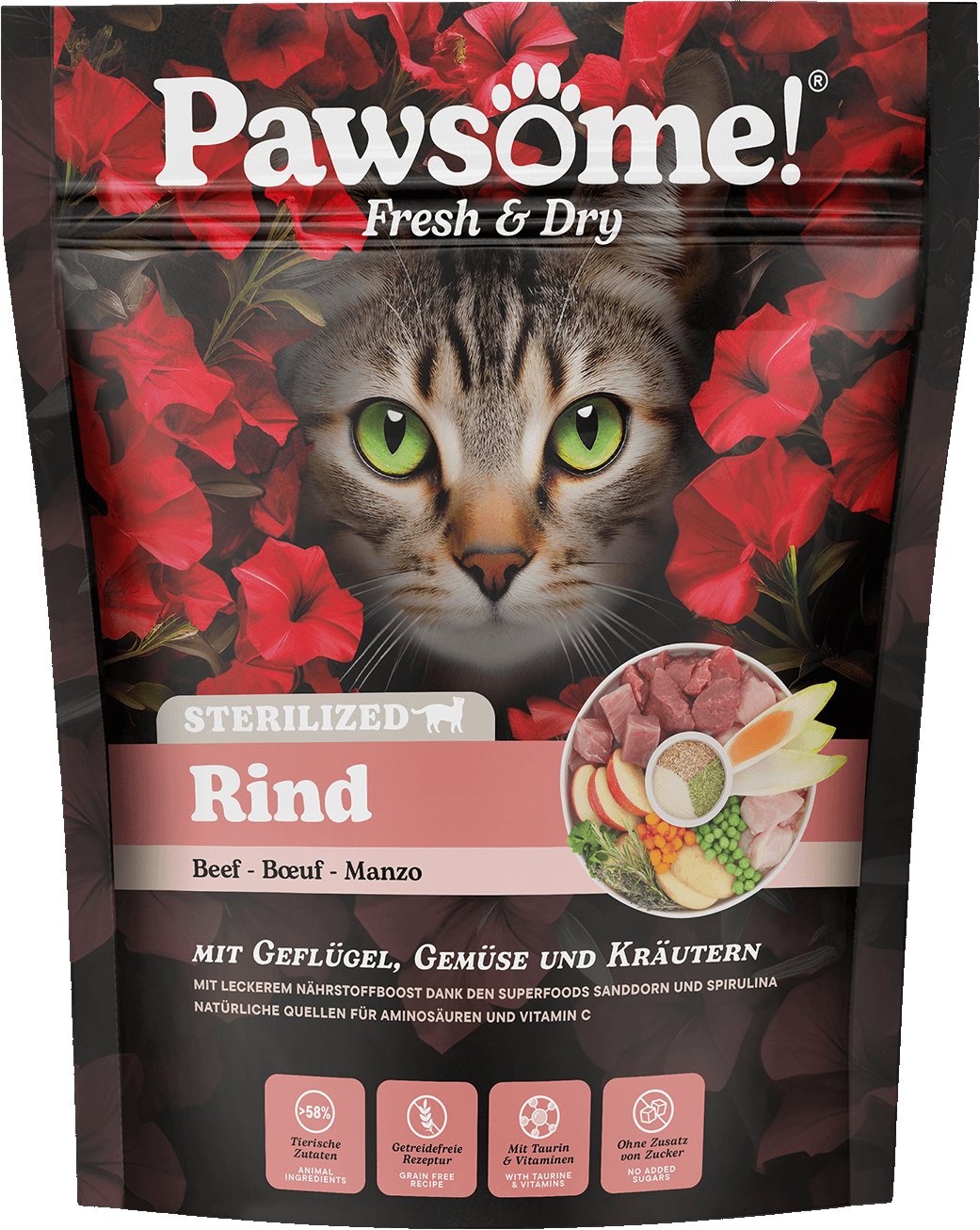Pawsome! Fresh & Dry Sterilised Rind s hovädzím mäsom 750 g