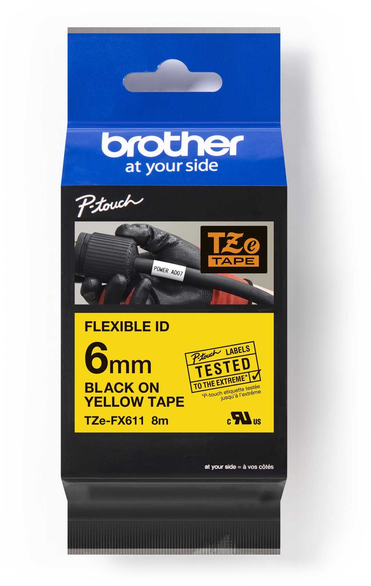 Brother TZe-FX611 čierna tlač, žltý podklad, 6 mm