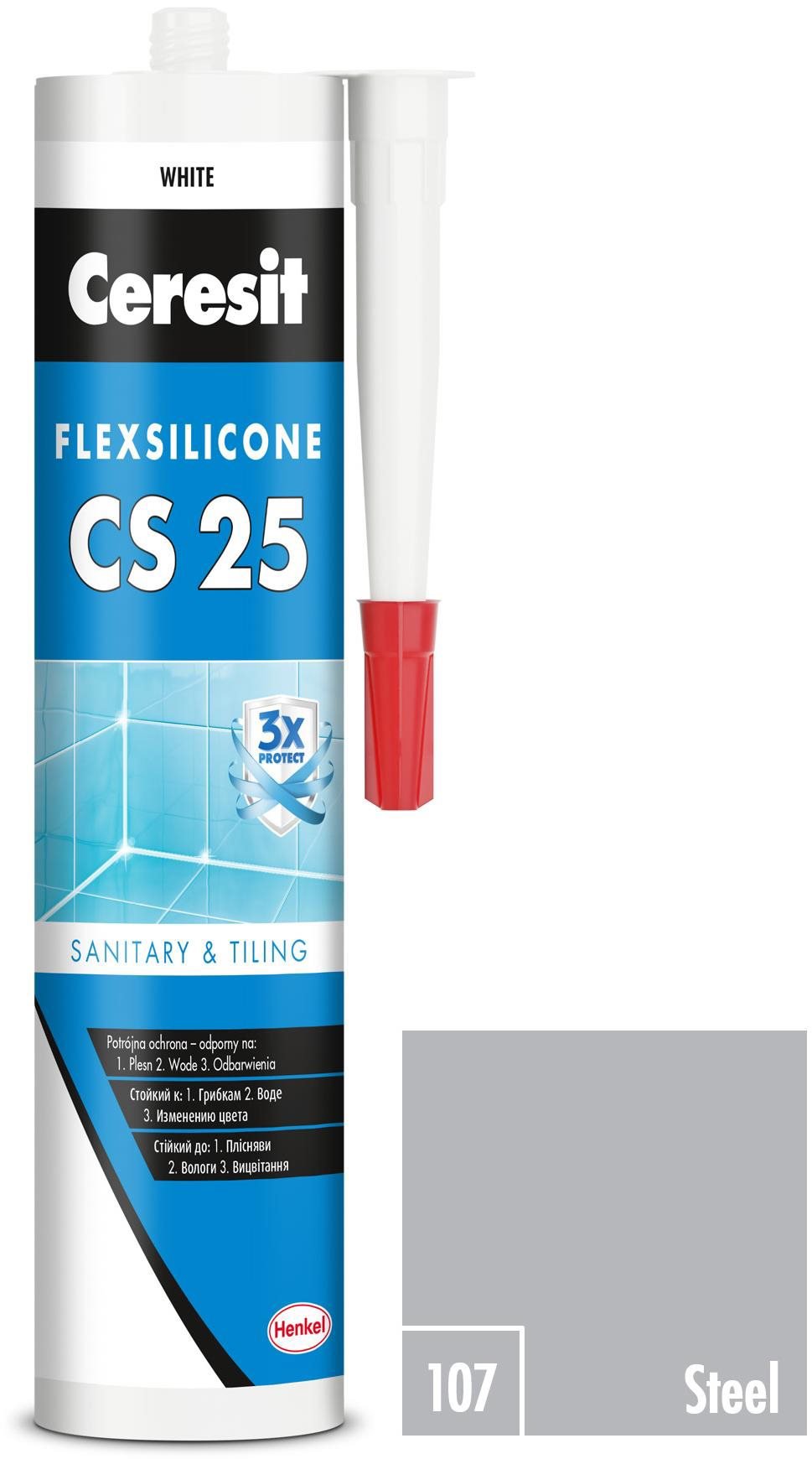 Ceresit – Sanitárny silikón CS 25 steel, 280 ml