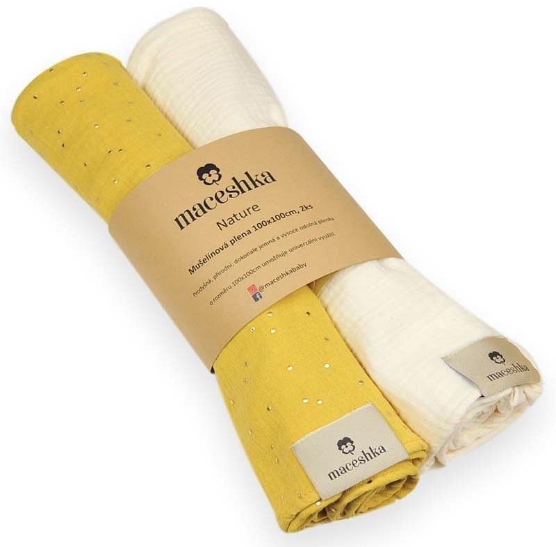 Maceshka Mušelínová plienka Nature 2 ks Mimosa zlatá bodka+ Ecru