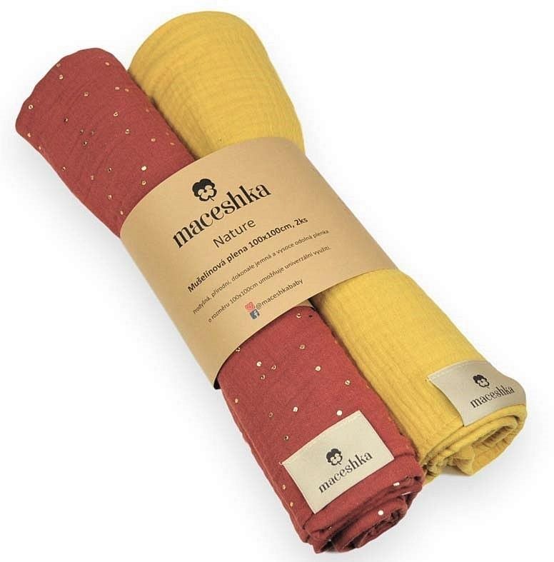 Maceshka Mušelínová plienka Nature 2 ks Tomette zlatá bodka+ Mimosa