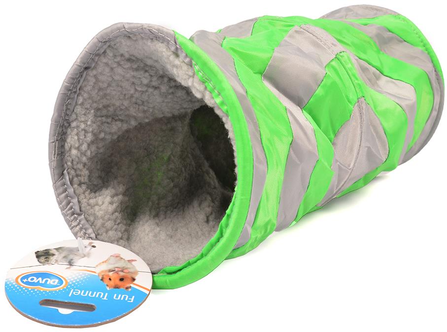 DUVO+ Mäkký hrací tunel pre drobné hlodavce 35 cm sivý/zelený