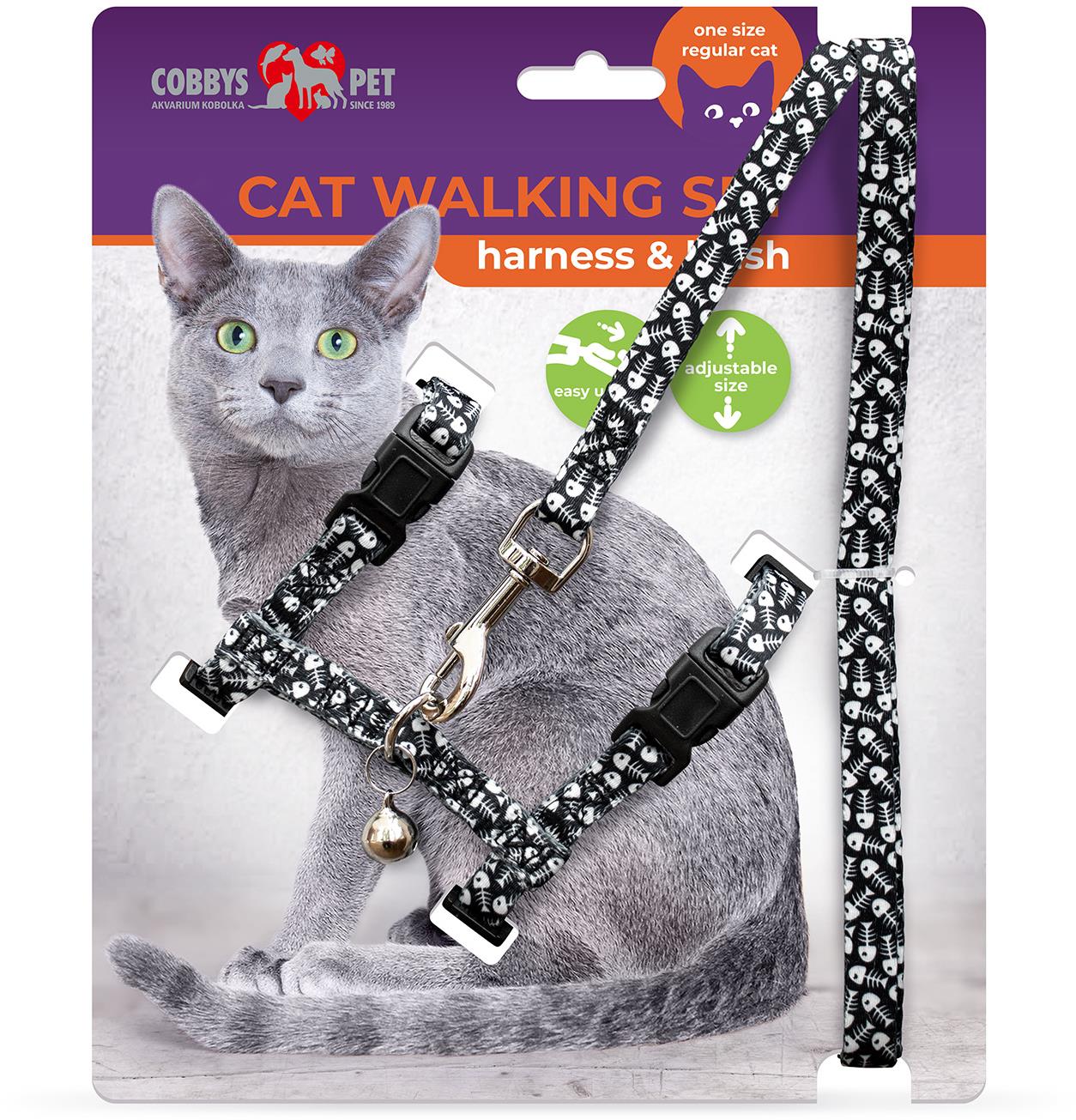 Cobbys Pet Postroj pre mačky s vodítkom, hrudník 30 – 45 cm × 1 cm, vodítko 120 cm × 1 cm