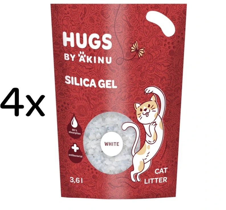HUGS by Akinu Silika gél biely podstielka pre mačky, 3,6 l MTP 4 ks