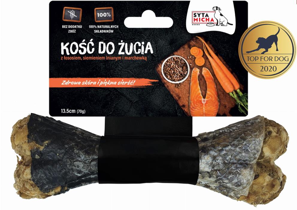 Syta micha – Kosť na srsť a kožu s lososom a ľanovým semienkom 13,5 cm