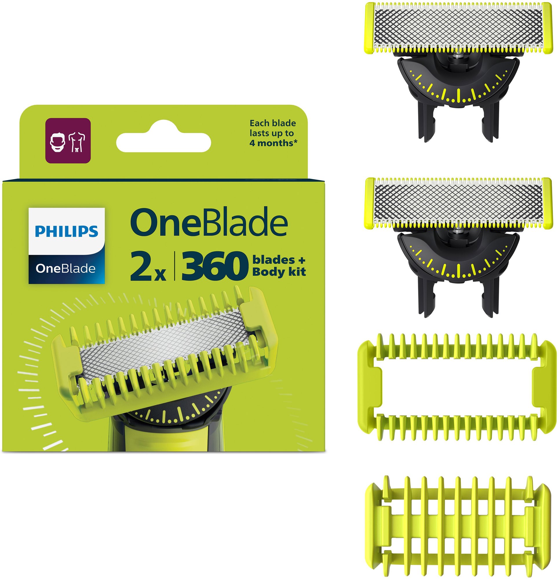 Philips OneBlade – Náhradné čepele 360 + nadstavce QP624/50