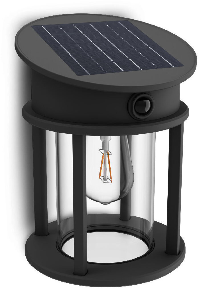 Philips Geri UltraEfficient solárne LED svietidlo so senzorom 3,2 W, 500 lm, 2700 K, IP44, okrúhle, antracit