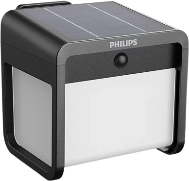 Philips Ezra solárne LED svietidlo so senzorom 1,8 W, 250/25 lm, 3000 K, IP44, hranaté, čierne