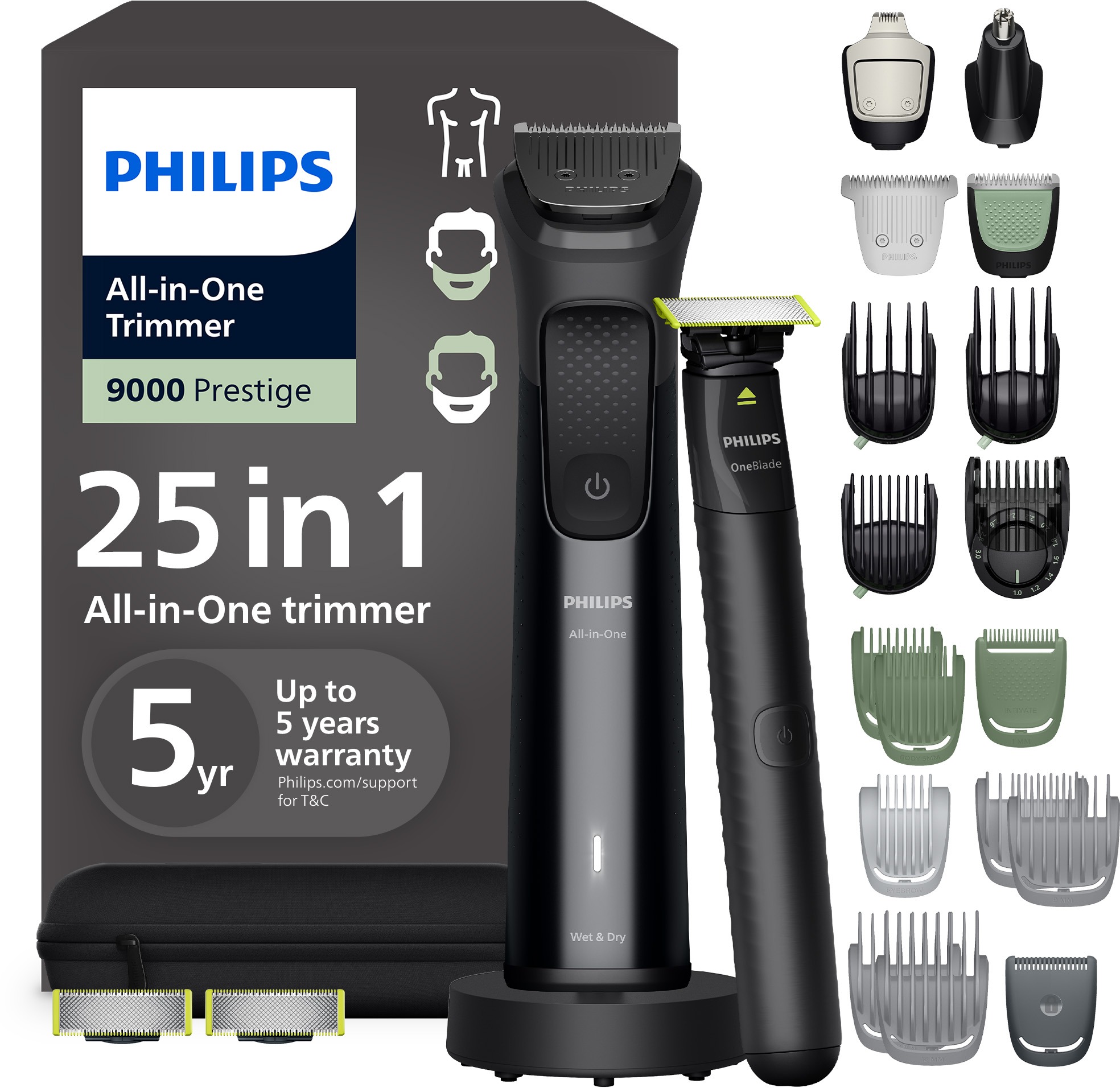 Philips Series 9000 25v1 Multifunkčný zastrihávač MG9690/30 + Philips OneBlade na tvár