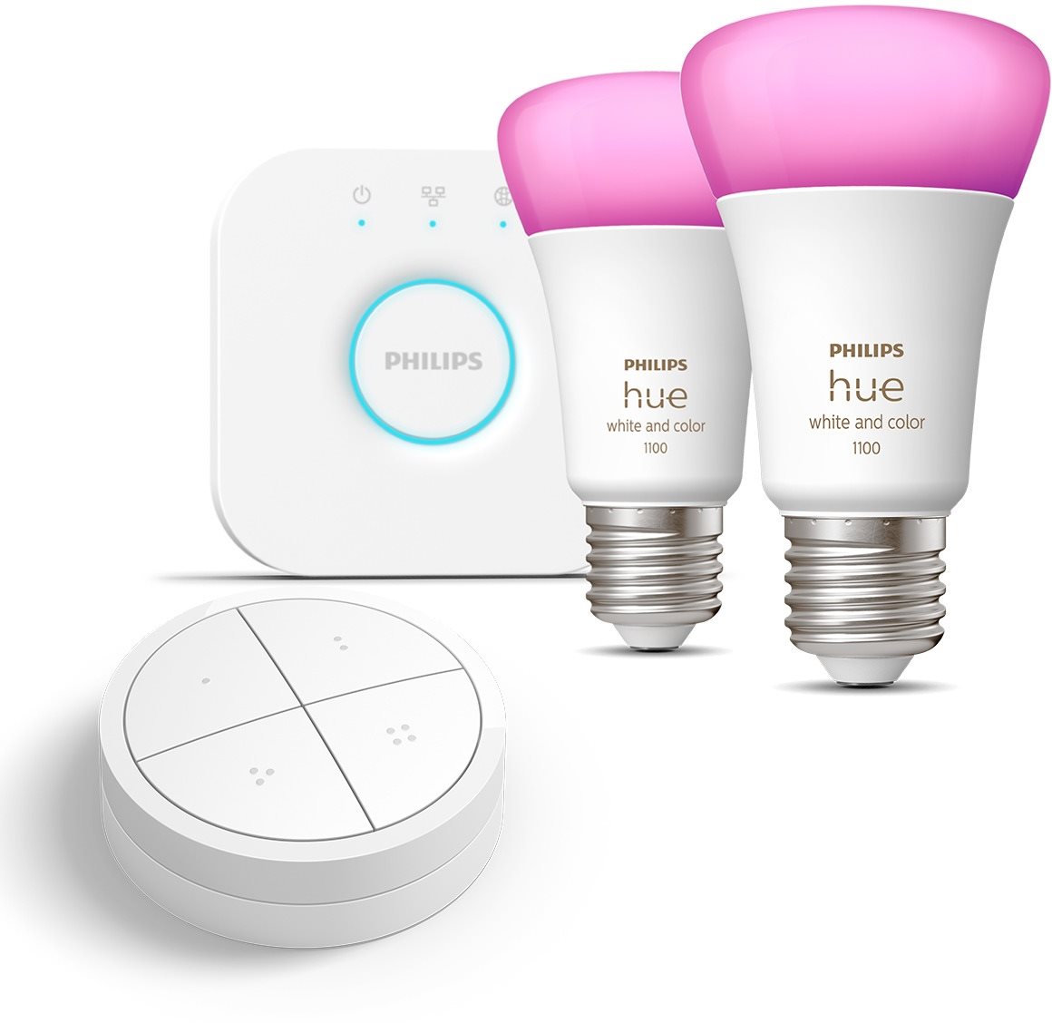 Philips Hue White and Color Ambiance 9 W 1100 E27 malý promo štartér kit + Philips Hue Tap Dial Switch White