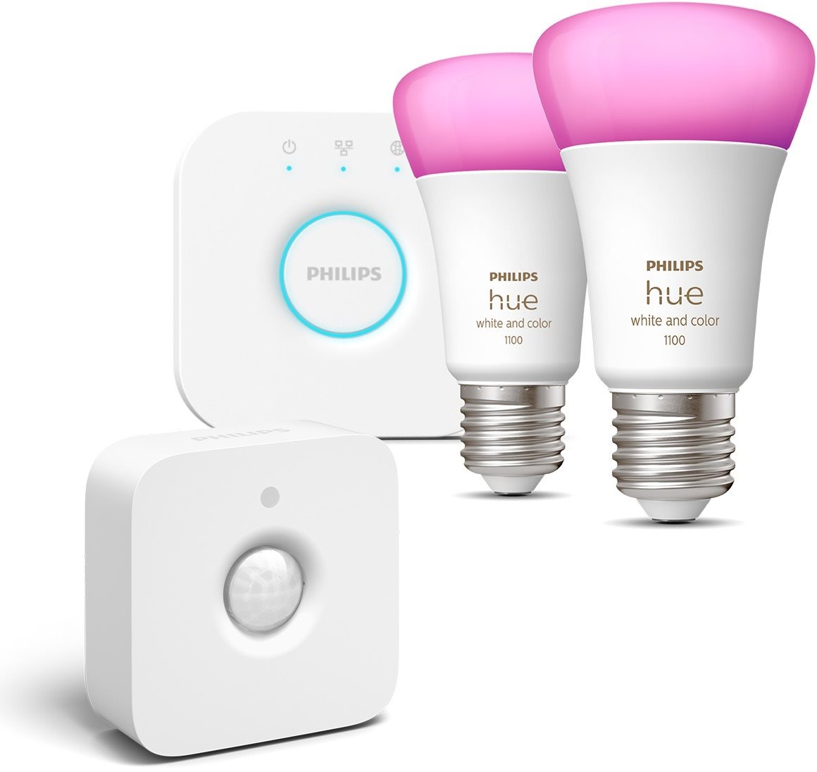 Philips Hue White and Color Ambiance 9 W 1100 E27 malý promo štartér kit + Philips Hue Motion Sensor