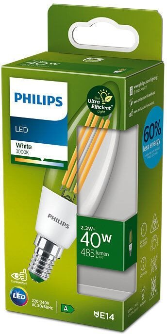Philips LED 2,3 – 40 W, E14, 3 000 K, A